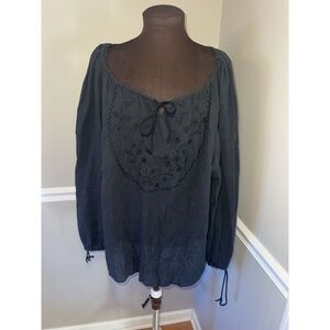 Fashion Bug Black Embroidered Gauzy Shirt‎ Plus Sz 22/24
